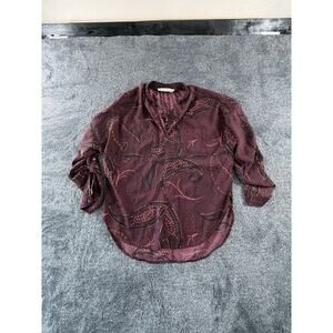 Abercrombie & Fitch XS Burgundy Boho Blouse Paisley Print Long Sleeve Top